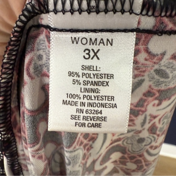 Roz & Ali Jersey Knit Black and Red Paisley Blouson Dress Plus Size 3X - Picture 8 of 10